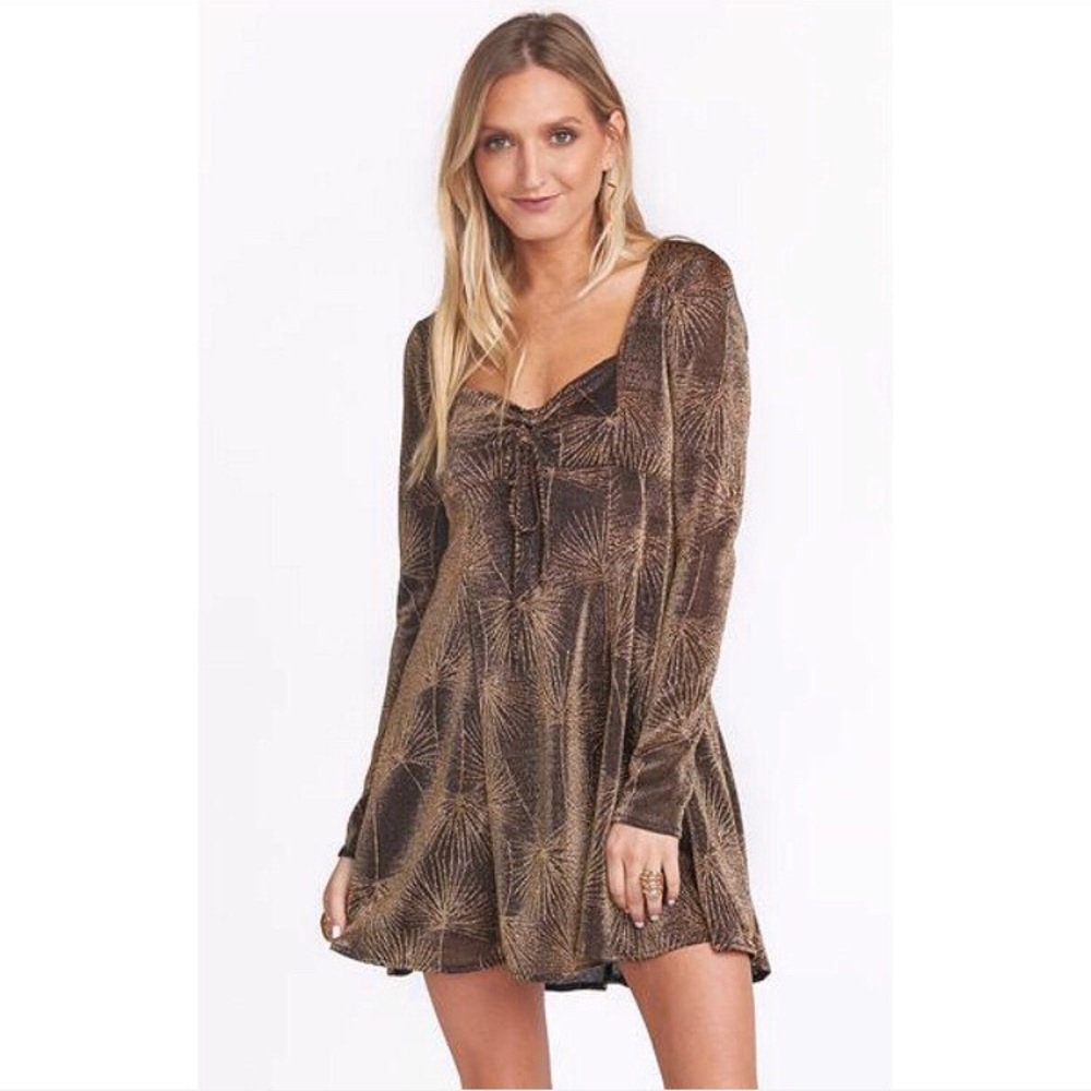 NWT Show Me Your MuMu Dominique Gold Glitter Dress